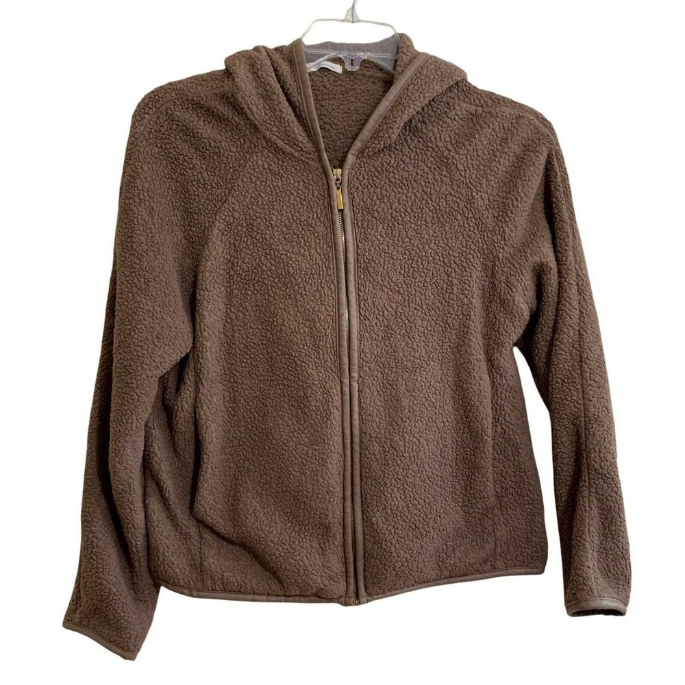 Carmin Brown Size Large Fleece Sherpa Hooded Zippered Jacket - Picture 1 of 6